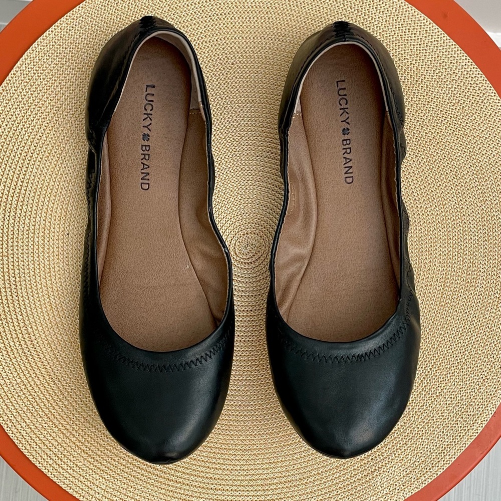 Lucky Brand black leather ballet flats. Like new. Size 10, fits like 9.5